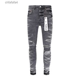 Purple Brand Mens Jeans Wrinkled Grey Fashion Pants Streetwear Ripped Long 04GF