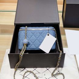 2022Ss Womens Denim Box Vanity Designer Bags Blue Ball Adjustable Shoulder Strap Card Holder Mini/Small Cosmetic Gold Hardware Crossbody Purse Handbag 18C/12C