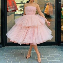 Party Dresses Simple Pink Short Prom Layered Tulle Puffy Ball Gown Strapless Evening Pageant Event Skirts For Women Summer