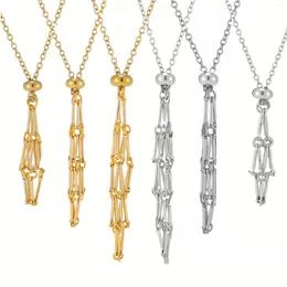 Chains 10pcs Natural Crystal Raw Stone Net Stainless Steel Metal Bamboo Necklace Woven Pendant Adjustable Chain