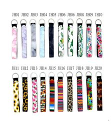 Neoprene wristlet keychain colourful printed wrist key belt strip leopard lanyard key ring long diving material keychains3215494