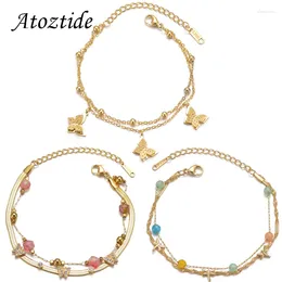 Charm Bracelets Atoztide Beaded Butterfly Double-Layer For Women Stacking Bangle Chain Adjustable Jewellery Gift Accessories