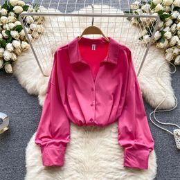 Women's Blouses Clothland Women Retro Basic Long Sleeve Blouse Candy Color Loose Style Shirt Office Wear Fashion Tops Blusa Mujer LA911