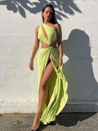 Casual Dresses Townlike One Shoulder Asymmetric Chic Dress Women Maxi Long 2024 Summer High Split Backless Nightclub Sexy Party