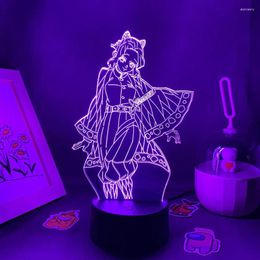 Night Lights Anime Demon Slayer Figure Shinobu Kocho 3D LED Light Gift For Friends Bedroom Table Decor Manga Kimetsu No Yaiba Lava Lamp