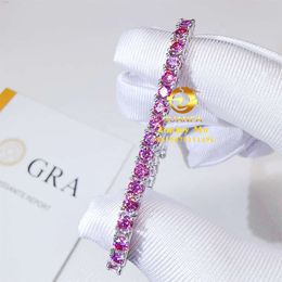 Gra Certificates 3mm 4mm 925 Sterling Silver White Gold Plated Hip Hop Jewelry Pink Moissanite Tennis Chain Bracelet Best quality