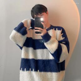 Men's Sweaters Winter Clothing Knitted Pullover Sweater Casual Solid Colour Long Sleeve Draped O Neck Patchwork Vintage