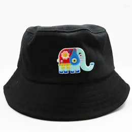 Berets LDSLYJR Cartoon Elephant Embroidery Cotton Bucket Hat Fisherman Outdoor Travel Sun Cap Hats For Men And Women 391