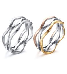 2020 New Design Unisex TriColor Wave Lines Stainless Steel Wedding Band Rings86806882502056