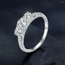 Cluster Rings Sterling Silver S925 Shining Moissanite Ring 0.5 White Gold Zircon Lace Band Handpiece