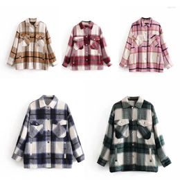 Women's Jackets Fashion Single-breasted Plaid Shirt Tweed Jacket Spring And Autumn Classic Jacket. Casual