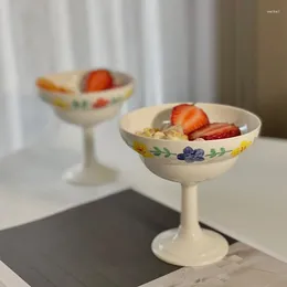Mugs Goblet Fruit Cup Dessert Ice Cream Bowel Hand Painted Bone China Flower Pattern Household Cereal Soup Cups 220ml