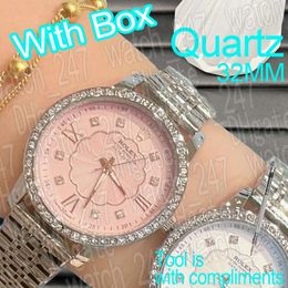 Moda relógios de quartzo diamante rosa ouro senhoras relógio designer data 32mm relógio de pulso feminino presentes para mulheres montre de luxo relojmujer com caixa