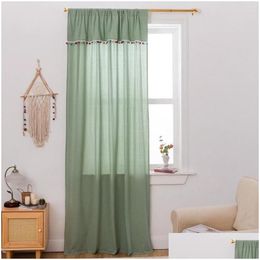 Curtain Drapes Cotton Linen American Solid Plaid Home Window Tassels Blackout Valance For The Luxury Bedroom Curtains Living Room Drop Ottmb