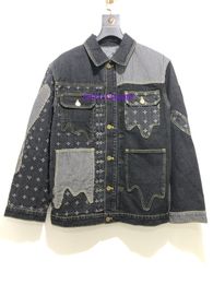 23ss Paris ITLAY Men's Purple Jeans Casual Street Fashion Pocket Warm Men's and Women's Couple Outer Coat Nigo Spliced Old Flower Denim Jacket 962