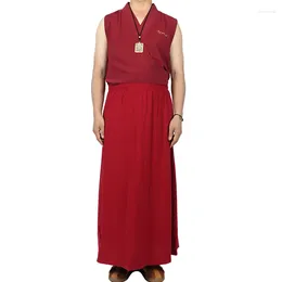 Ethnic Clothing Nepal Bhutan Lama Monk Summer Cotton Linen Vest And Half Skirt Set Sleeveless Garment Dongga Tibetan Temple Costume