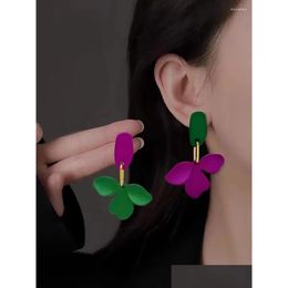 Stud Earrings Retro Metal Flower Big For Women S925 Sier Needle Contrast Color Exaggerated Punk Earring Jewelry Accessories Drop Deliv Otnis