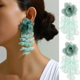 Dangle Earrings Fashion Elegant Handmade Yarn Flower Simulated Pearl Decor For Women Luxury Chaem Fairy Wedding Party Jewellery