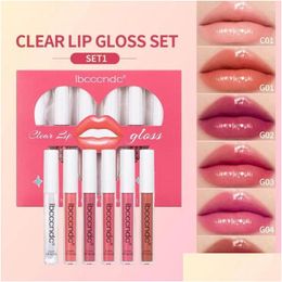 Lip Gloss Lipstick Set 6Pcs Transparent Moisturising And Non Staying Cup Mild Irritating Matte Kit Drop Delivery Health Beauty Makeup Otnqt