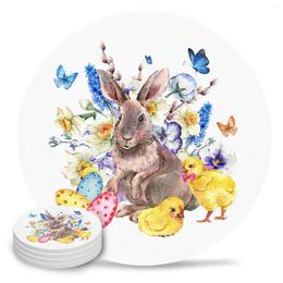 Table Mats Easter Spring Chick Flower Butterfly Ceramic Set Kitchen Round Placemat Luxury Decor Coffee Tea Cup Coasters