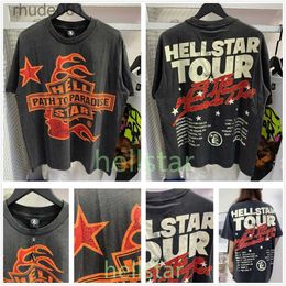 Hellstar Shirt Designer t Shirts Graphic Tee Clothing Clothes Hipster Vintage Washed Fabric Street Graffiti Style Cracking Geometric Pattern High Weight NMV8
