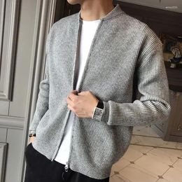 Men's Sweaters Clothing Cardigan Zipper Slim Fit Knit Sweater Male Collared Solid Colour Zip-up Plain Large Big Size In X Casual Over