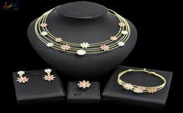 Yulaili Dubai Gold Jewelry Sets for Women Party Flower Shape Crystal Necklace Earrings Bracelet Ring Wedding Bridal Jewellery1274671