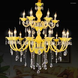 Chandeliers Yellow Crystal Chandelier Lighting Fixture Clothing Store Shop Dining Room Glass Pendant Lamp Bar Cafe Living Hanging Light