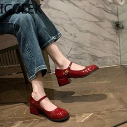 Spring Mary Jane Shoes Womens Square Heel Fashion Casual Leather Single Ladies Street Style Footwear 240126
