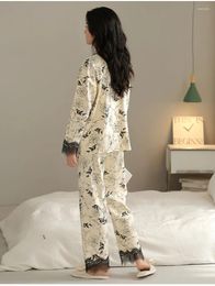 Women's Sleepwear CHINESE Style Cute Pyjama Woman Winter Autumn Lady Long Sleeve Tops Pants 2Piece Solid Lingeries Sets Nightwear