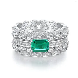 Cluster Rings 2024 S925 Sterling Silver Ring Female Emerald Cut European And American Full Diamond High Carbon