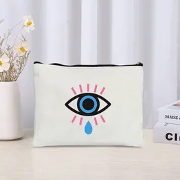 Cosmetic Bags Eco Canvas Travel Toiletry Bag Evil Eye Organiser Women Office Supplies Storage Makeup Pencil Case Ladies Purse