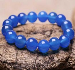 Pure Natural Blue Chalcedony Agate Bracelet Jade Hand Carved Jewelry Gifts Whole7942598