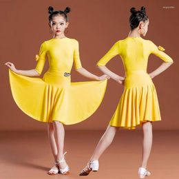 Stage Wear Children Latin Dance Costume Girls Professional Competition Large Swing Dress Ballroom Tango Salsa Dancewear Practise