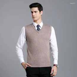 Men's Vests Men Wool Solid Vest Waistcoat 2024 Spring Autumn V-Neck Sleevelesss Man Sweater