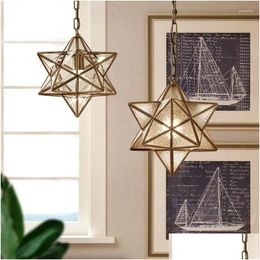 Pendant Lamps Nordic Art Star Glass Lights Geometric Retro Bronze Warm Bedroom Study Bars Cafe Aisle Hanging Light Fixtures Drop Deli Dhob8