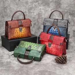 Evening Bags Retro Crocodile Pattern Luxury Women Handbags Genuine Cowhide Leather Handmade Embossing Shoulder & Crossbody Bag