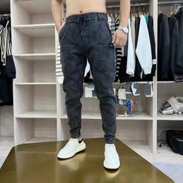 Men's Jeans Male Cowboy Pants Slim Fit Stretch For Men Skinny Tight Pipe Trousers Elastic With Pockets Cotton Harajuku Stylish Stacked