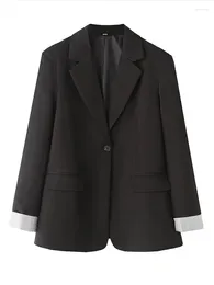 Women's Suits Fashion Women Single Button Blazer Coat Vintage Elegant Long Sleeve Stand Collar Suit For Female 2024 Spring Autumn Streetwear