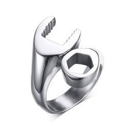 Wrench Punk Biker Ring for Men Stainless Steel Mechanic Ring for Male Party Jewellery Anel Masculino8729280