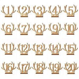 20Pcs 120 Number Antler Wedding Wooden Table Numbers Set With Gifts Birthday Base Party Decor Supplies 240127
