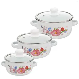 Double Boilers 3 Pcs Multi-use Stewing Pot Cooking Two Handle Stockpot Delicate Home Enamel Cookware Soup