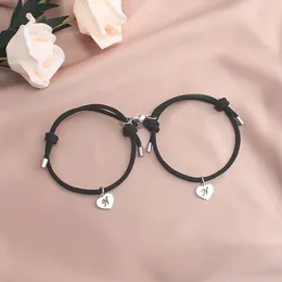 Charm Bracelets 2pcs / Set Heart 26 Letters Magnet Attract Braided Rope Couple Bracelet Stainless Steel Letter For Women Men