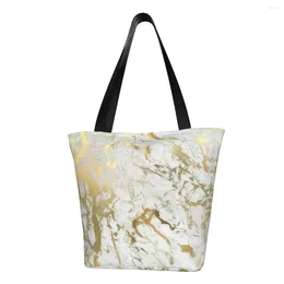 Shopping Bags Gold Marble Texture Grocery Tote Bag Geometric Graphic Pattern Canvas Shoulder Shopper Large Capacity Handbags
