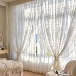 Curtain French Lace Translucent Pearl Yarn Hollow Warp Knitted Curtains For Living Dining Room Bedroom