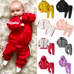 Baby Kids Clothes Sets Boys Girls Tracksuits Long Sleeved Sport Suits Children Toddler Knitted Zippered Sweater 2-piece Casual Coat Pants Hooded Outwe X249#