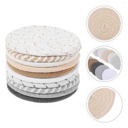 Pillow 10Pcs Round Cotton Rope Placemats Heat-Resistant Coasters Small Table Mats