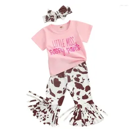 Clothing Sets Western Baby Girl Clothes HOWDY Short Sleeve T Shirt Top Cow Print Tassel Bell Bottom Pants Country Summer Outfit