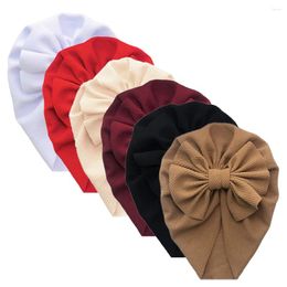 Hair Accessories 6Pcs/Lot Big Bow Knot Baby Girls Hat Born Pography Props Solid Color Turban Head Wraps Kids Bonnet Beanie