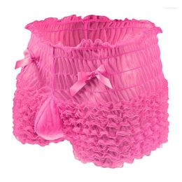 Underpants Sissy Cake Convex Pouch Panties Cute Bow High-waisted Sexy Underwear Mesh Lace Boxer Shorts Lingerie Gays Fun Culotte